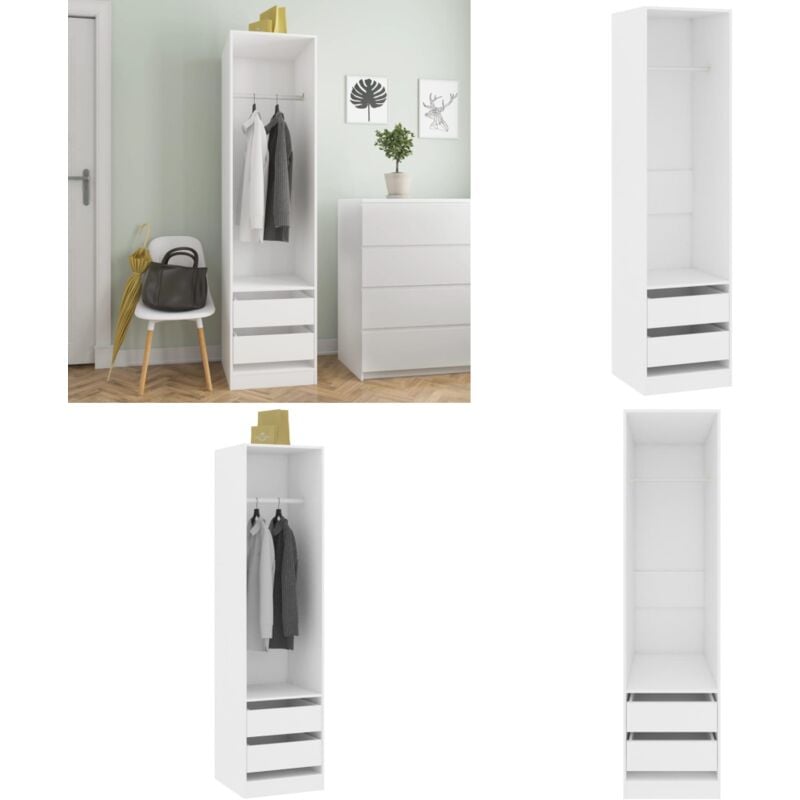 Garde-robe avec tiroirs Blanc 50x50x200 cm Bois d'ingénierie - Armoire Blanche - Meuble Rangement - Dressing Blanc - Placard Design - Commode Tiroir