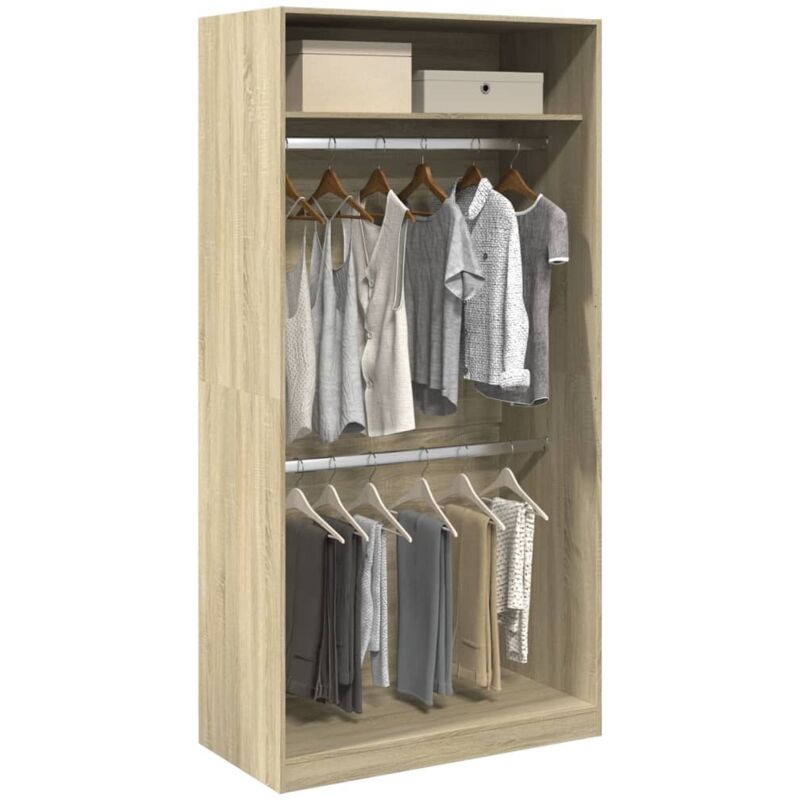 vidaXL Garde-robe Chêne sonoma 100x50x200 cm Aggloméré, armoire de rangement, organisateur de garde-robe, armoire, placard, 3307803