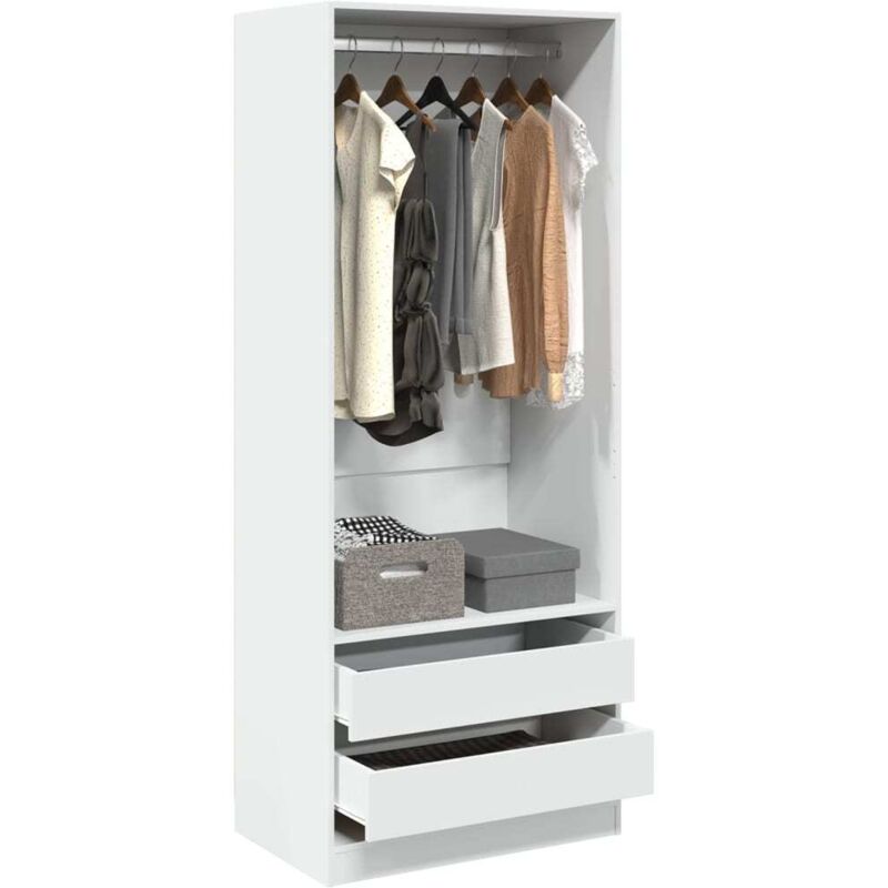 Vidaxl – Garde-robe enfant blanche 80x50x200 cm – Bois d'ingénierie – Résistance à l'humidité – Grand espace de rangement avec tiroirs