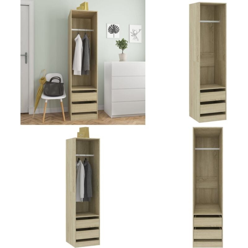 Garde-robe avec tiroirs Chêne sonoma Bois d'ingénierie - Armoire - Meuble Rangement - Armoire Design - Commode Tiroir - Dressing Compact - Home &