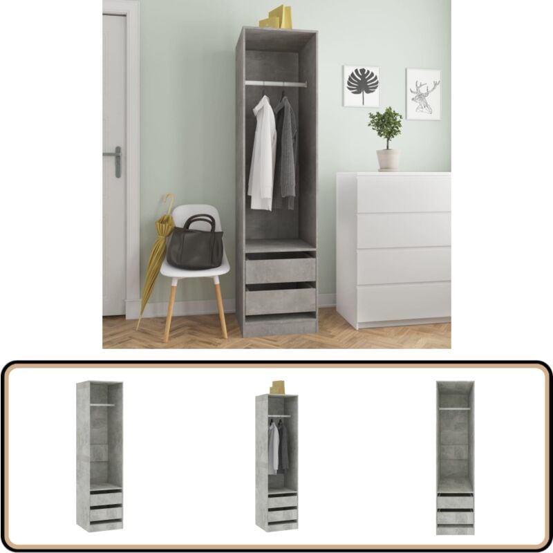 Vidaxl - Garde-robe avec tiroirs Gris béton 50x50x200 cm Bois ingénierie - Armoire - Meuble Rangement - Armoire Vestiaire - Dressing Compact