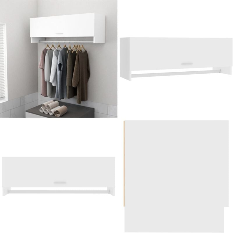 Garde-robe blanc 100x32,5x35 cm bois d'ingénierie - Armoire Blanche - Meuble Rangement - Placard Compact - Dressing Intérieur - Organisation