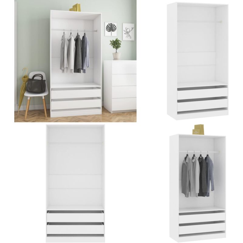 Garde-robe Blanc 100x50x200 cm Bois d'ingénierie - Armoire Blanche - Meuble Rangement - Dressing Blanc - Placard Design - Commode Tiroir - Home &