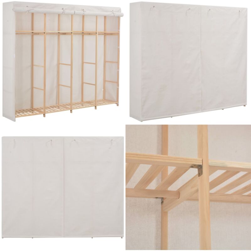 Garde-robe Blanc 200 x 40 x 170 cm Tissu - Armoire Blanche - Armoire Textile - Meuble Rangement - Dressing - Placard - Home & Living