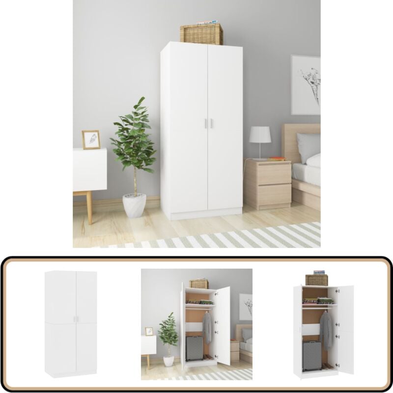 Vidaxl - Garde-robe Blanc 80x52x180 cm Bois d'ingénierie - Garderobe Blanche - Meuble Rangement - Placard Blanc - Dressing Moderne - Armoire Design