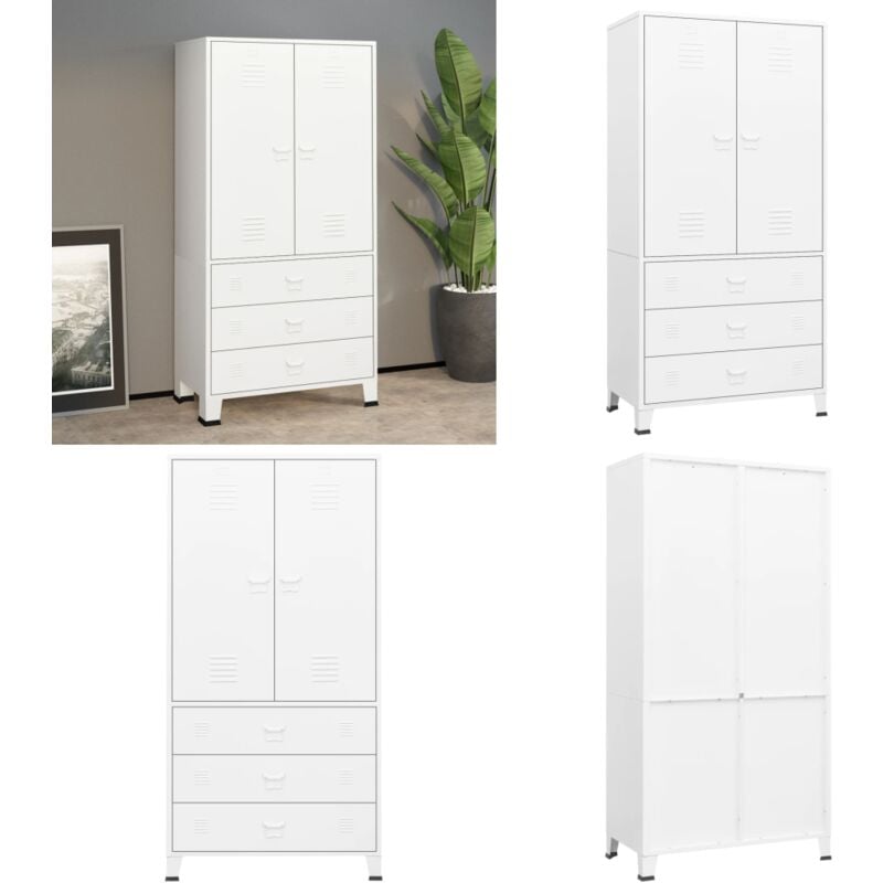 Vidaxl - Garde-robe Blanc 90x50x180 cm Métal - Armoire Blanche - Meuble Industriel - Rangement Vêtements - Dressing Metallique - Placard Blanc - Home