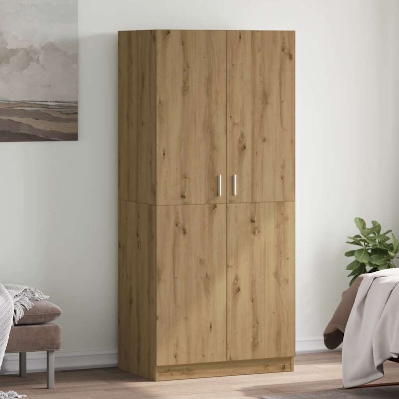 Vidaxl – Garde-robe chêne artisanal 80x52x180 cm – Bois d'ingénierie – 2 portes avec barre de penderie – Facile à entretenir