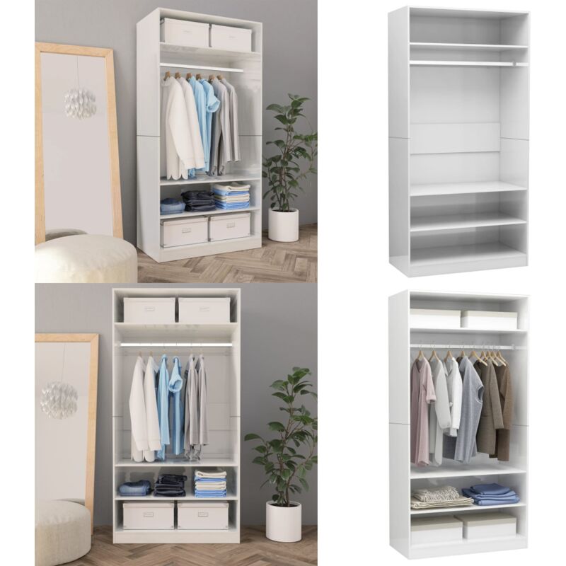 Garde-robe Blanc brillant 100x50x200 cm Bois d'ingénierie - Armoire Blanche - Armoire Design - Meuble Rangement - Dressing Compact - Placard Blanc