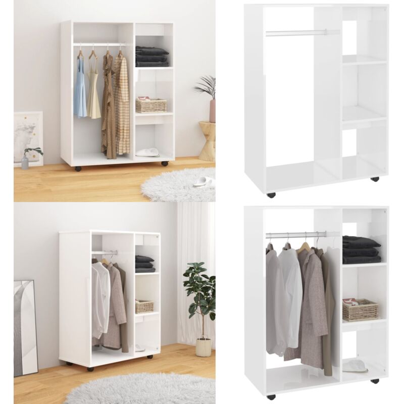 Garde-robe Blanc brillant 80x40x110 cm Bois d’ingénierie - Garderobe Blanche - Meuble Rangement - Armoire Mobile - Dressing Blanc - Commode - Home &