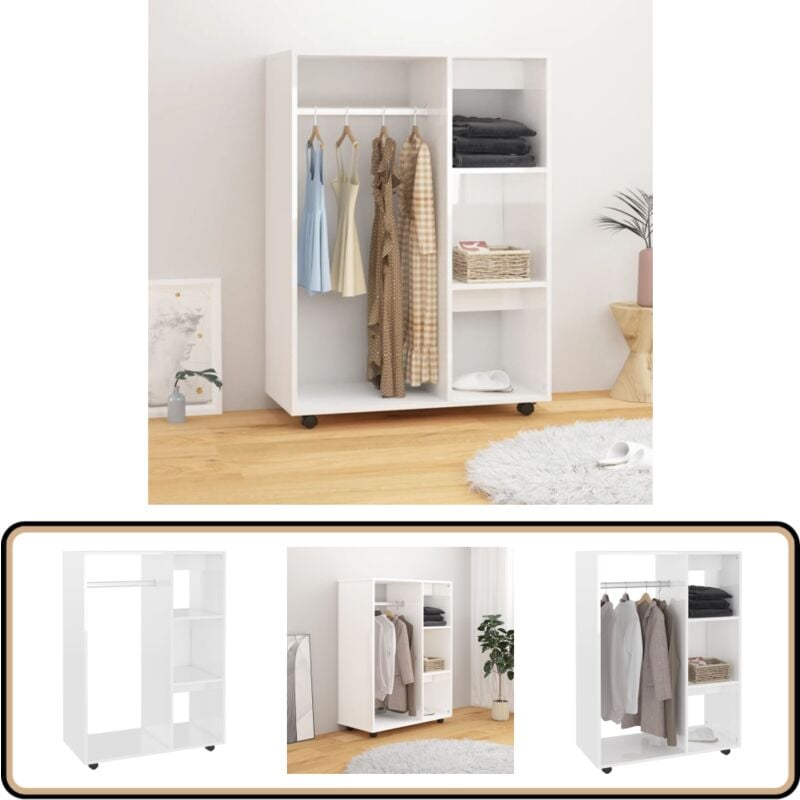 Vidaxl - Garde-robe Blanc brillant 80x40x110 cm Bois d'ingénierie - Garderobe Blanche - Meuble Rangement - Armoire Mobile - Dressing Blanc - Commode