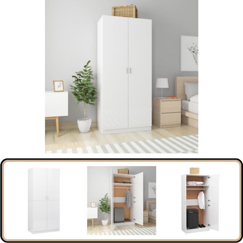 Vidaxl - Garde-robe Blanc brillant 90x52x200 cm Bois d'ingénierie - Armoire Blanche - Armoire Design - Meuble Rangement - Dressing Compact - Placard