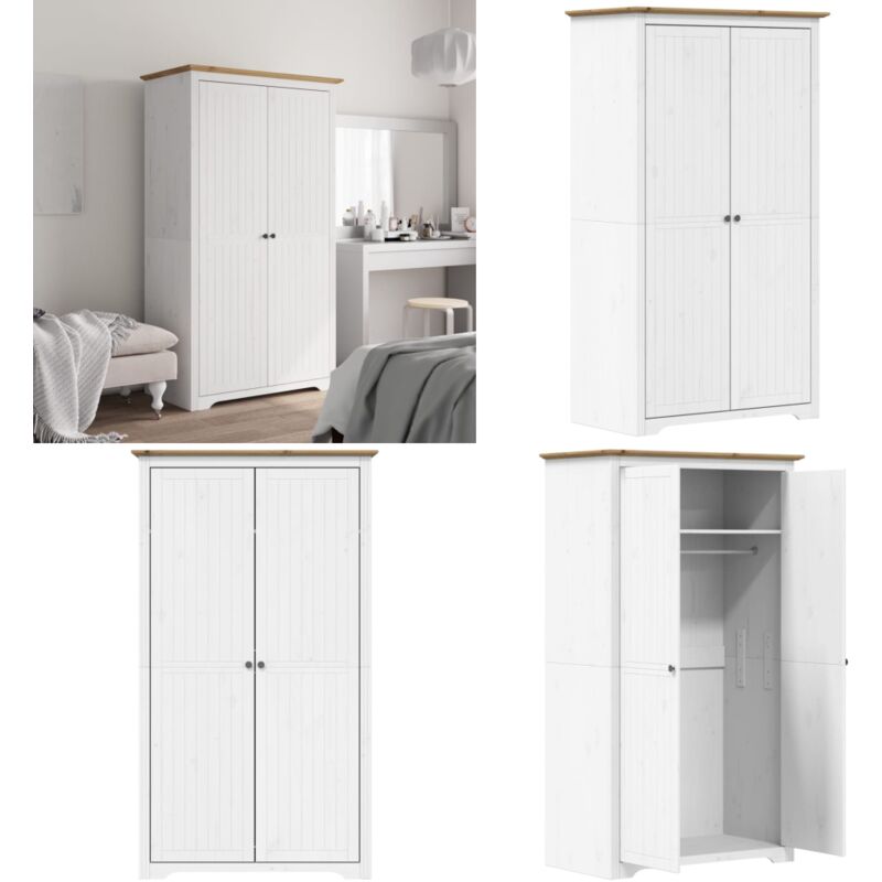 Garde-robe bodo blanc marron 99x53,5x173 cm bois massif de pin - Meubles De Rangements - Armoire - Placard - Meuble De Chambre - Dressing - Home &