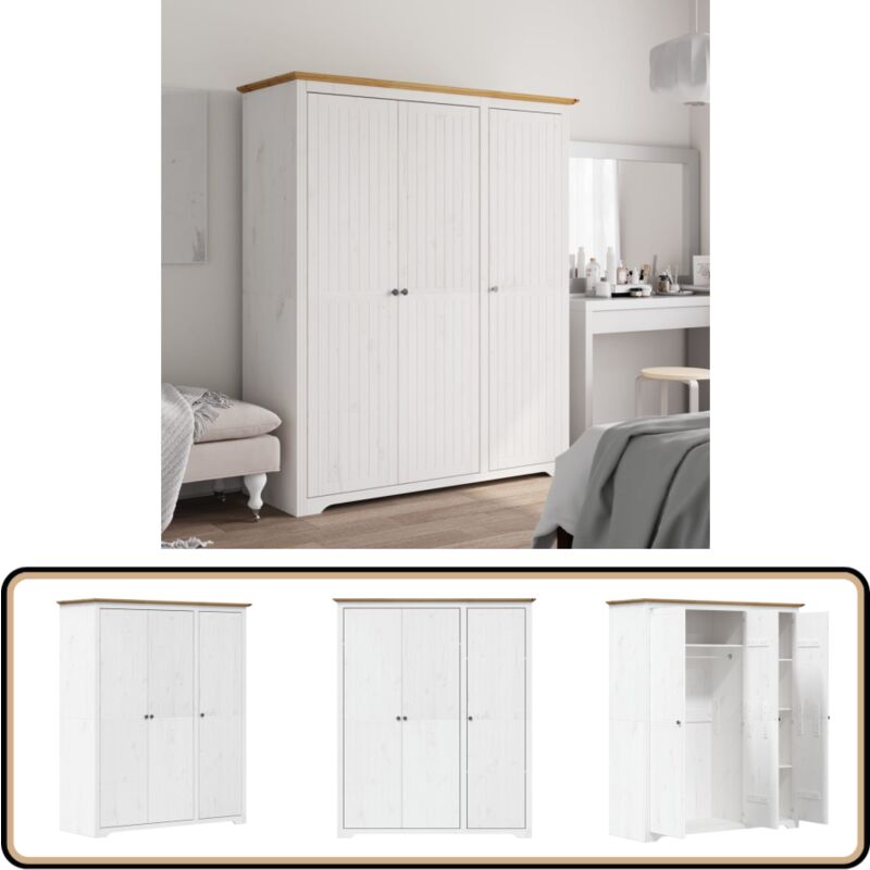 Vidaxl - Garde-robe bodo blanc marron 146x53,5x173 cm bois massif de pin - Meuble De Rangement - Armoire - Placard - Dressing - Meuble De Chambre