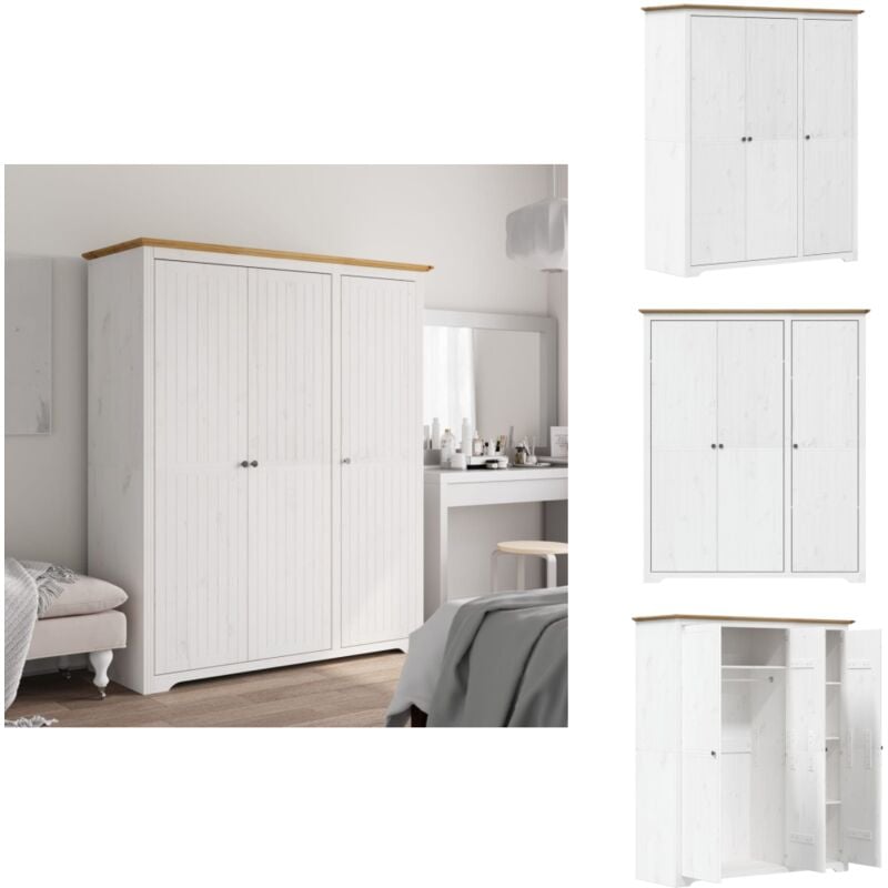 Vidaxl - Garde-robe bodo blanc marron 146x53,5x173 cm bois massif de pin - Meuble De Rangement - Armoire - Placard - Dressing - Meuble De Chambre