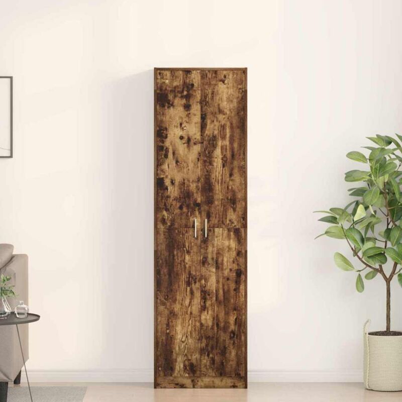 Vidaxl – Armoire en bois d'ingénierie chêne fumé 55 x 25 x 189 cm – 2 portes à charnières – 5 étagères pour rangement organisé