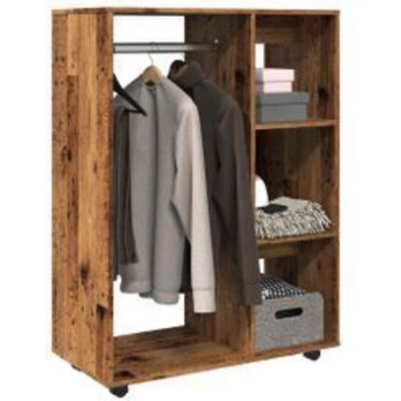 Petite armoire dressing sur roulette 1 penderie 3 étagères 80cm - Collection Event-Marron noisette