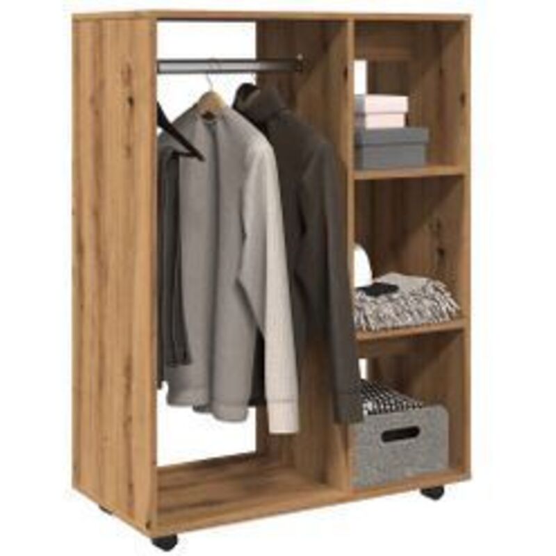 Petite armoire dressing sur roulette 1 penderie 3 étagères 80cm - Collection Event-Marron clair