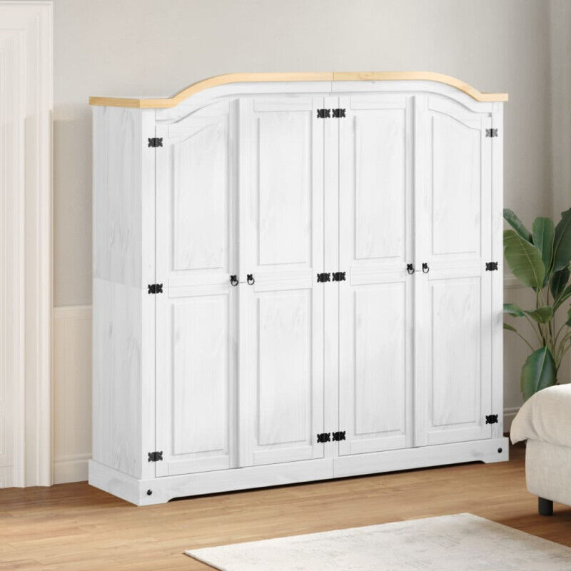 Vidaxl – Garde-robe Corona blanche 194x52x186 cm – Bois de pin massif – Design rustique avec poignées en métal – Grand espace de rangement