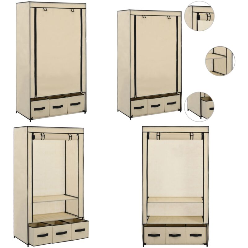 Vidaxl - Garde-robe Crème 87 x 49 x 159 cm Tissu - Armoire Pliante - Armoire Portable - Rangement Vêtements - Dressing Pliable - Meuble Rangement