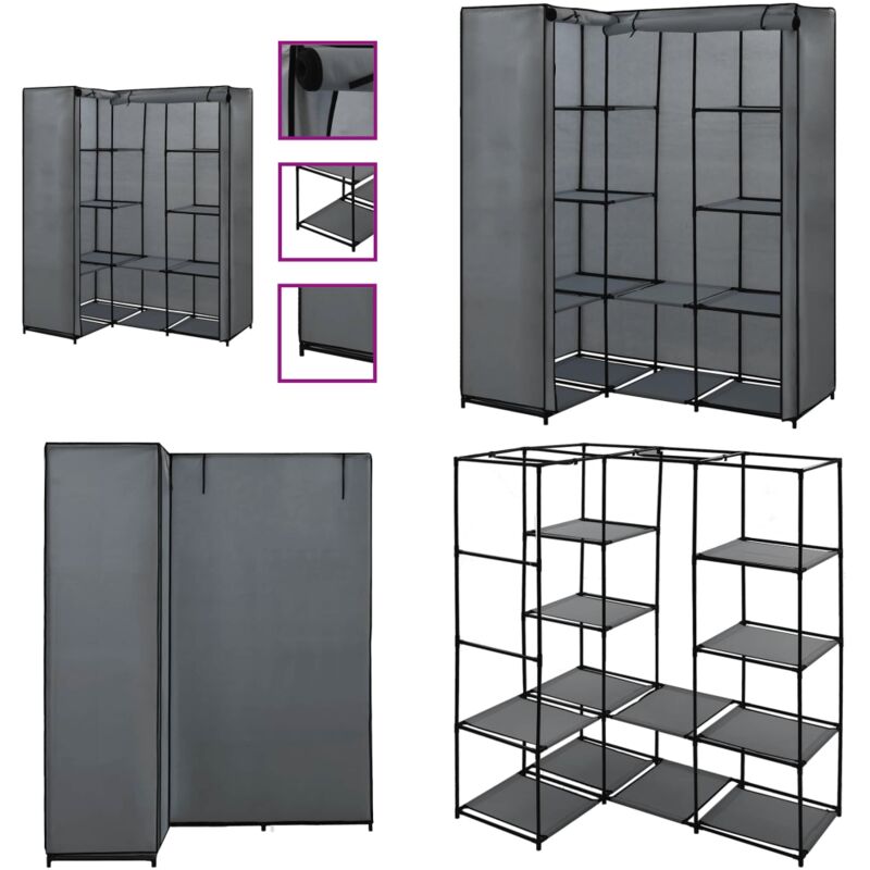 Garde-robe d'angle Gris 130 x 87 x 169 cm - Garderobe D'angle - Armoire D'angle - Rangement Vêtements - Placard - Dressing - Home & Living