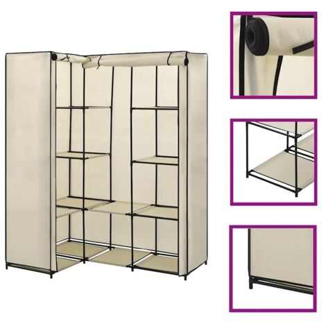 Garde-robe d'angle Meuble de Rangement - Style Contemporain Crème 130 x 87 x 169 cm BV471211 - BonneVie