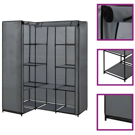 Garde-robe d'angle moderne,Armoire de rangement Penderie,Armoire de vêtements Gris 130 x 87 x 169 cm -BonneVie13066