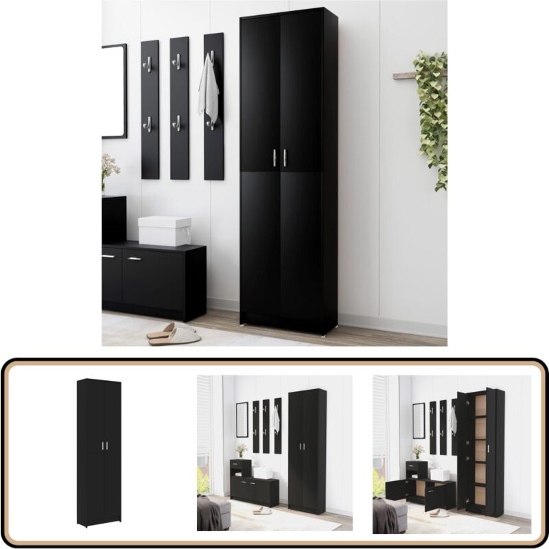 Garde-robe de couloir Noir 55x25x189 cm Bois d'ingénierie - Armoire De Couloir - Meuble De Rangement - Dressing - Placard Étroit - Mobilier Entrée