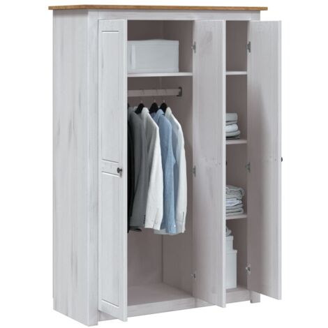 Garde-robe Design moderne, Armoire Etagère de rangement, 3 portes Blanc 118x50x171,5cm Pin Assortiment Panama OIB6490E