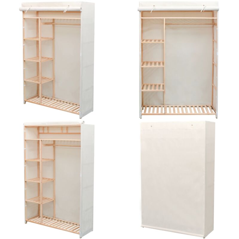 Garde-robe en tissu et bois de pin 110x40x170 cm - Garderobe - Armoire - Meuble Rangement - Placard - Dressing - Home & Living