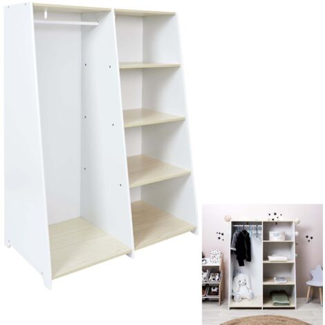 Meuble Rangement Enfant 6 Bacs Plastique - Structure Bois, Antibasculement, Coloris Moutarde/Taupe