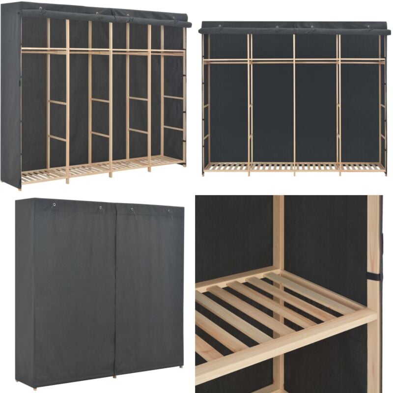 Garde-robe Gris 200 x 40 x 170 cm Tissu - Armoire - Placard - Meuble Rangement - Dressing - Armoire Tissu - Home & Living