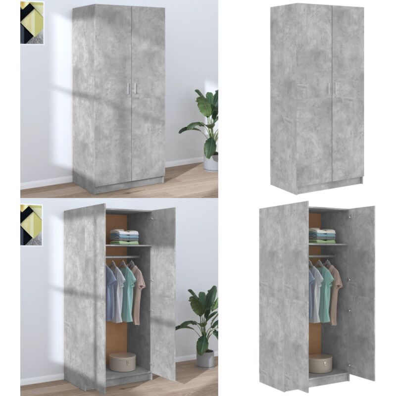 Vidaxl - Garde-robe Gris béton 80x52x180 cm Bois d'ingénierie - Garderobe - Armoire - Meuble Rangement - Dressing - Placard - Home & Living