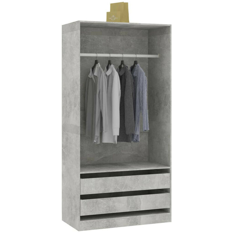 Armoire dressing 1 penderie 2 tiroirs 100cm - Collection Kodok-Gris béton