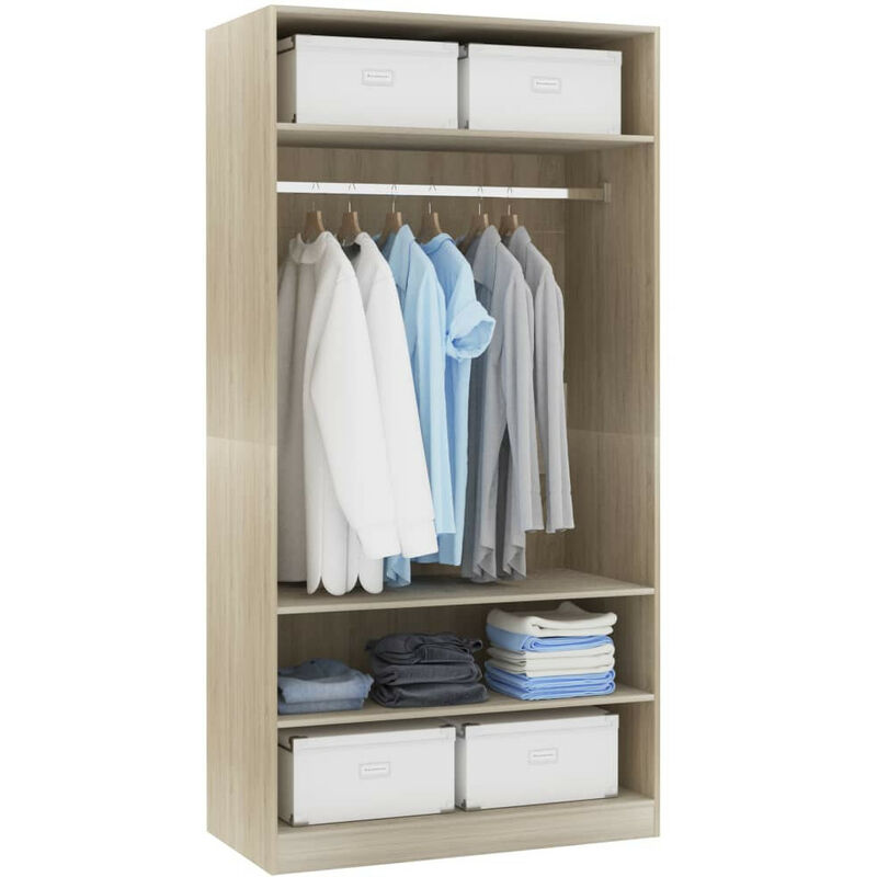 Armoire dressing 1 penderie 3 étagères 100cm - Collection Klozer-Chêne clair