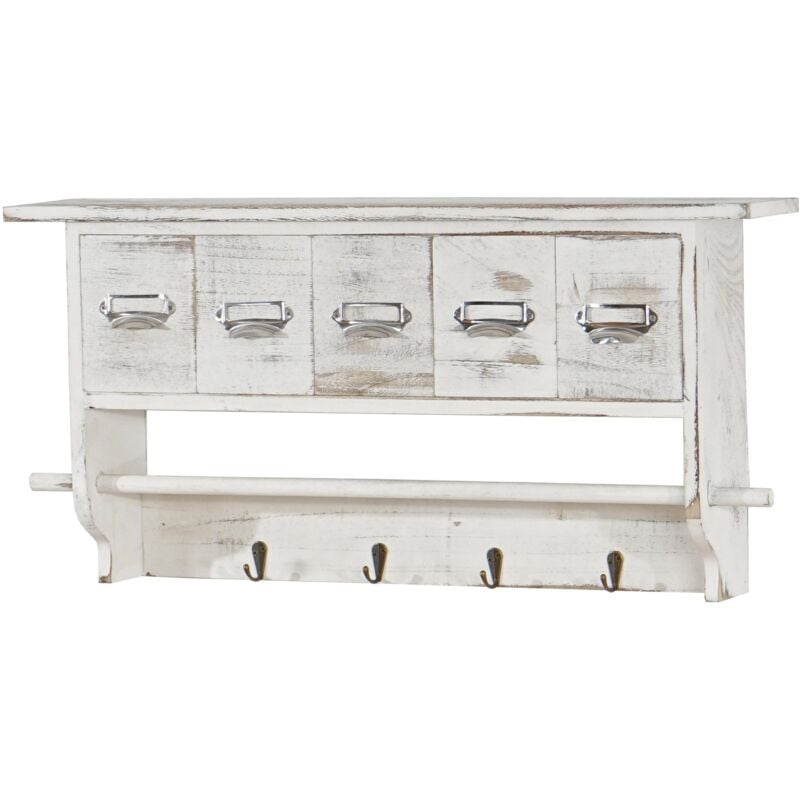 HHG - jamais utilisé] Portemanteau mural, étagère 5 tiroirs, 65x13x32cm, shabby chic, vintage, blanc
