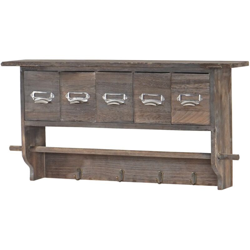 HHG - jamais utilisé] Portemanteau mural, étagère 5 tiroirs, 65x13x32cm, shabby chic, vintage, marron