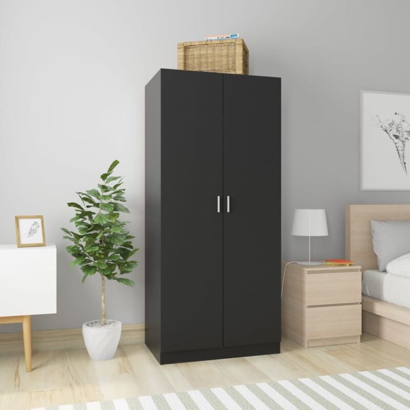 Bonnevie - Garde-robe Meuble de Rangement - Style Contemporain Noir 80x52x180 cm Aggloméré BV519885