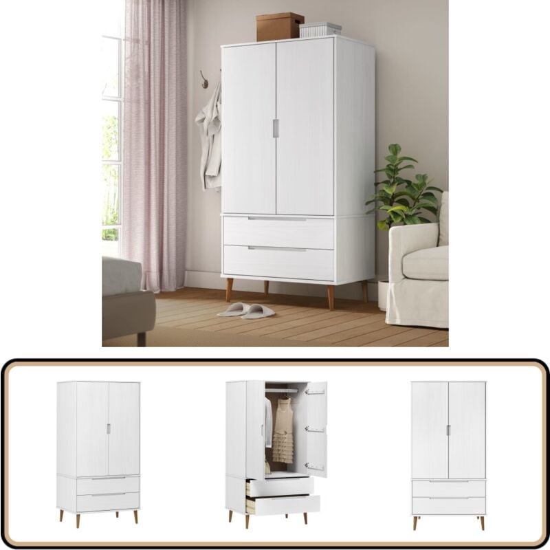Vidaxl - Garde-robe molde Blanc 90x55x175 cm Bois massif de pin - Armoire Blanche - Meuble Rangement - Placard - Dressing - Bois Massif
