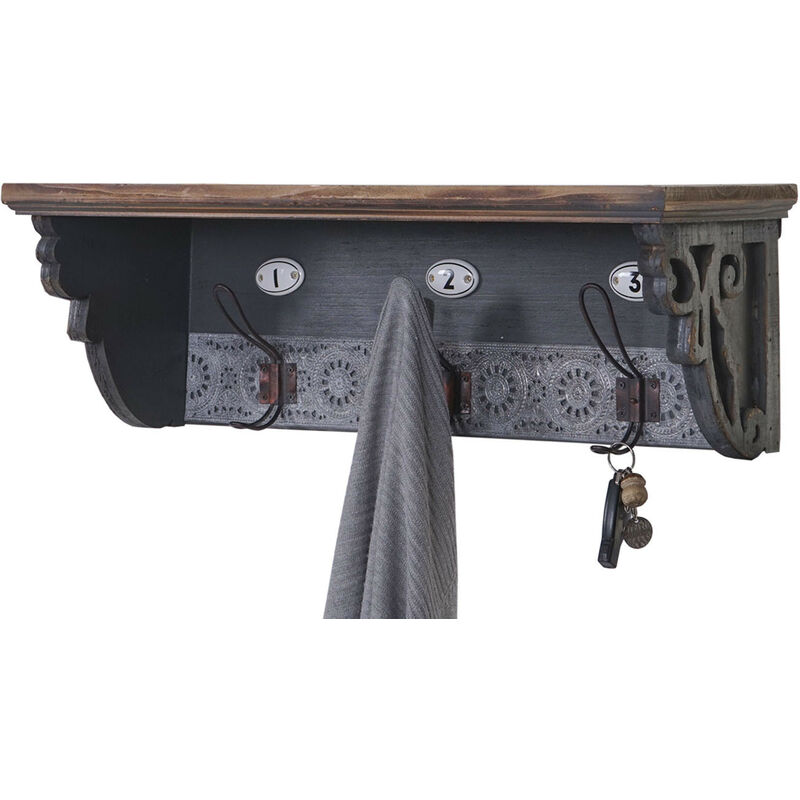 Mendler - Garde-robe murale HWC-A43, crochet, sapin, bois massif, vintage 22x60x18cm