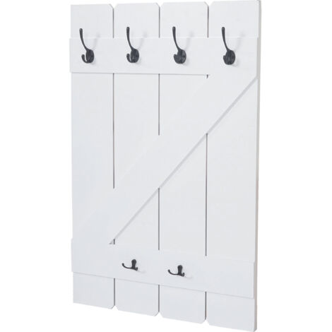 Garde-robe murale HWC-D13, étagère de suspension, planche vestiaire, 6 crochets 91x60cm - laqué blanc