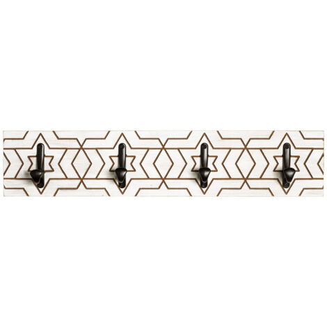 Garde-robe murale, Patère murale en bois coloris blanc et métal noir - longueur 60 x profondeur 6 x hauteur 13 cm