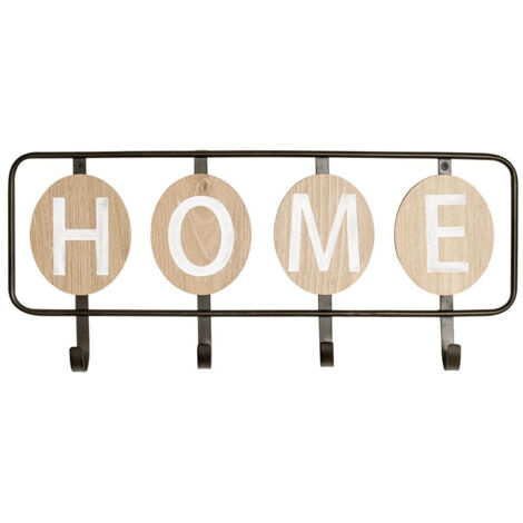 Garde-robe murale, Patère murale en bois coloris chêne et métal noir  - longueur 50 x profondeur 5 x hauteur 22 cm