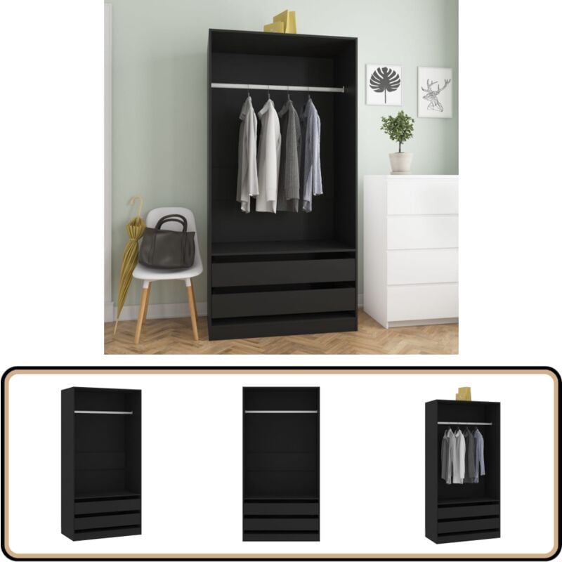 Vidaxl - Garde-robe Noir 100x50x200 cm Bois d'ingénierie - Armoire - Meuble Rangement - Armoire Noir - Dressing Compact - Commode Tiroir