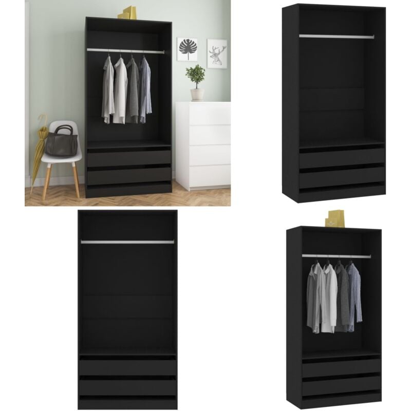 Vidaxl - Garde-robe Noir 100x50x200 cm Bois d'ingénierie - Armoire - Meuble Rangement - Armoire Noir - Dressing Compact - Commode Tiroir - Home &