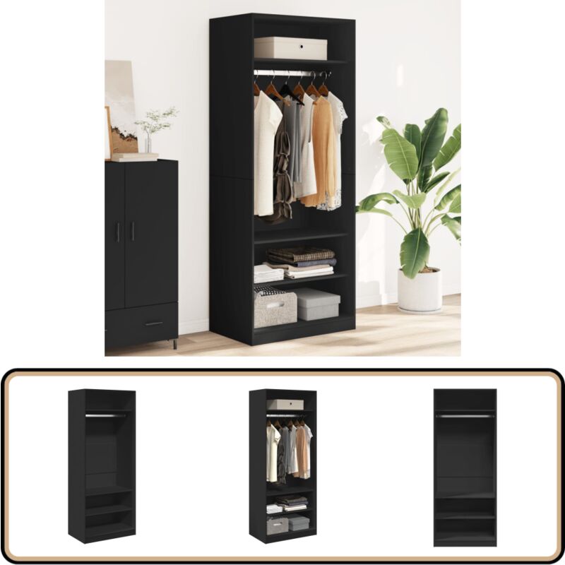 Vidaxl - Garde-robe noir 80x50x200 cm bois d'ingénierie - Armoire - Meuble Rangement - Dressing - Placard - Rangement Intérieur