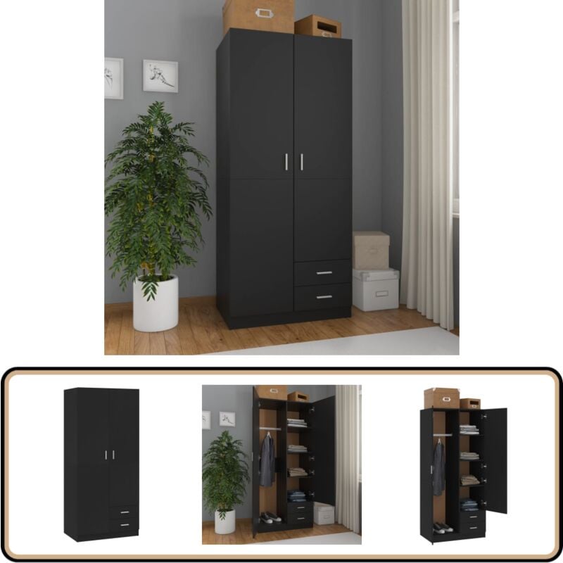 Vidaxl - Garde-robe Noir 80x52x180 cm Aggloméré - Armoire - Placard - Dressing - Meuble Rangement - Armoire Noire