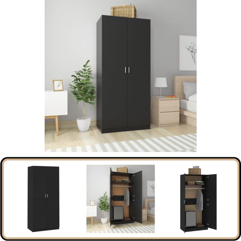 Garde-robe Noir 90x52x200 cm Bois d’ingénierie - Armoire - Meuble Rangement - Armoire Noire - Dressing Compact - Commode