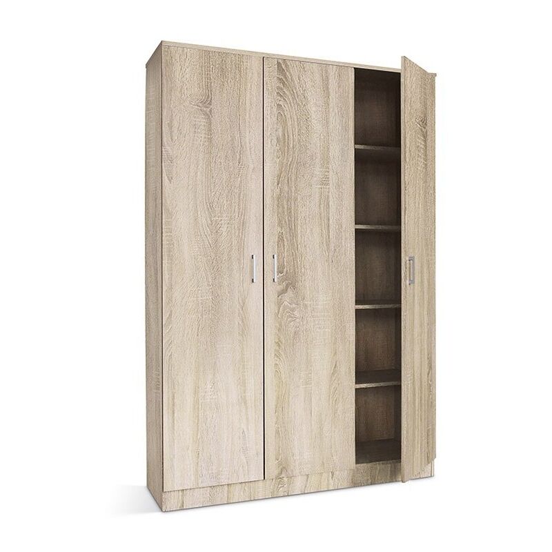 Garde Robe REY, armoire 3 portes idéal pour votre entrée, votre buanderie ou votre sdb - Marron