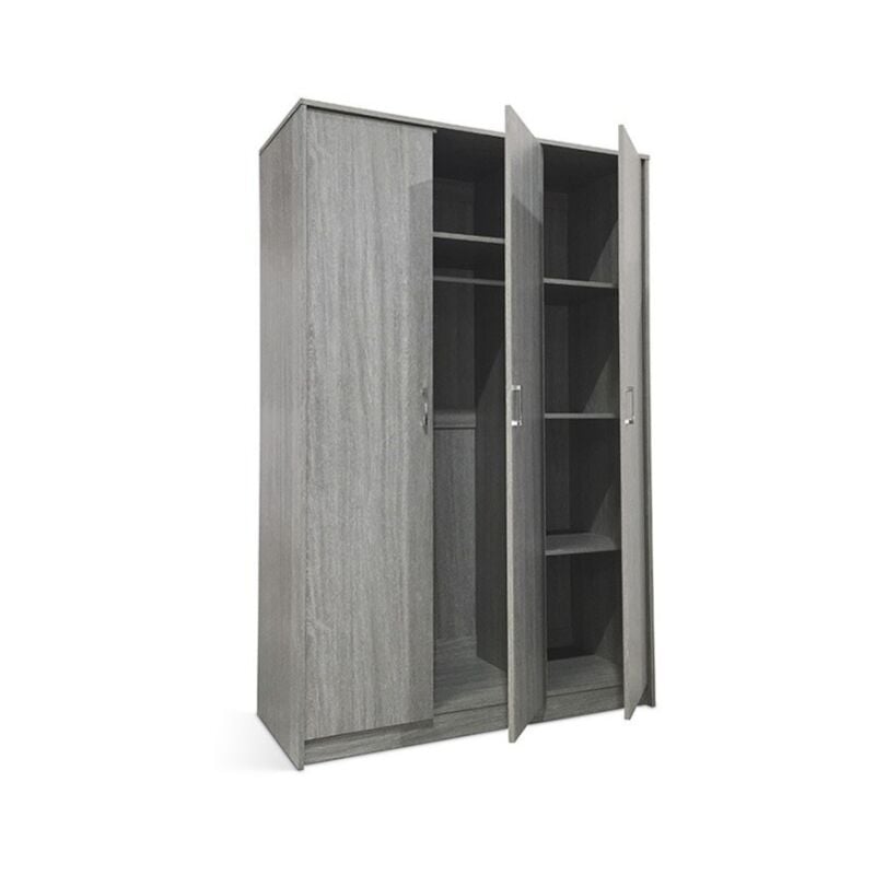 Meublorama - Armoire 3 portes coloris chêne collection rey. Garde Robe idéal pour votre entrée ou votre buanderie