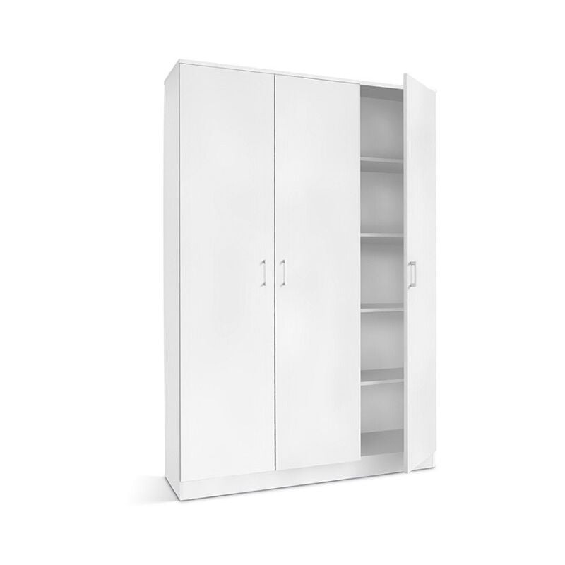 Meublorama - Armoire 3 portes coloris blanc collection rey. Garde Robe idéal pour votre entrée ou votre buanderie